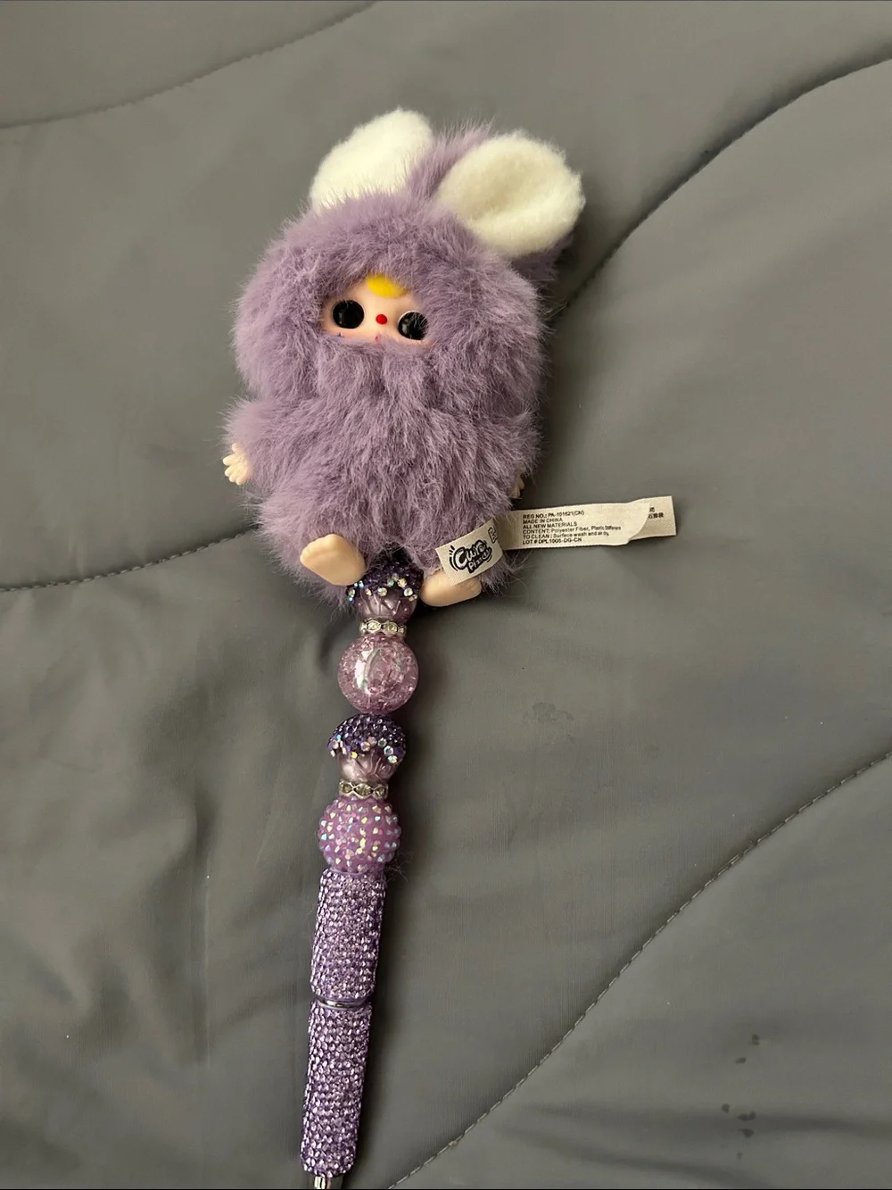 Plush Purple Bunny Beaded Pen